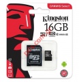   Kingston MicroSDHC 16GB Class 10 80mbs Canvas Select UHS-I+ SD Adapter SDCS/16GB 