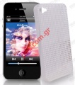 Plastic transparent diamond design case for Aplle iPhone 4G White