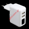 Universal 2.1A Dual USB Port Travel AC Wall Charger Adapter with LED Light (EU Plug) Blister