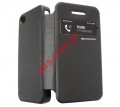 Case Leather PU Mercury Techno Flip S-View Brushed Cover iPhone 4 4S Black