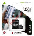 Memory card Kingston 128GB UHS-I CL10 microSDHC Canvas Select 100Read + SD Adapter Blister