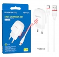 Set charger Borofone BA49A Type C White Vast Power 1xUSB 2,1A with Micro USB cable blister