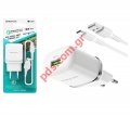 Set fast charger Borofone BA36A TYPE-C White 3A 18W 1xUSB 3.0 cable Blister