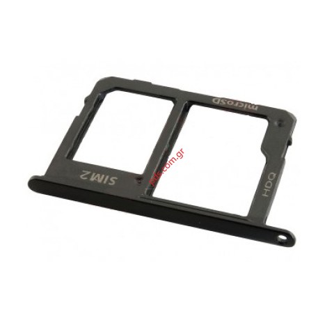 Γνήσια θυρίδα κάρτας SIM Tray Samsung Galaxy A6 PLUS 2018, A605 Black σε μαύρο χρώμα Dual SIM (SIM 2) Micro SD tray