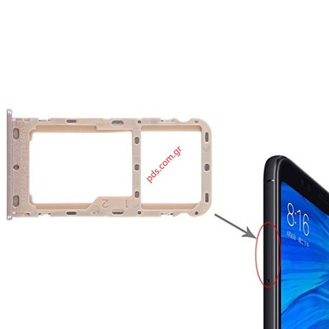 Θυρίδα κάρτας Xiaomi Redmi 5 Gold Tray SIM+ SD βάση κάρτας και κάρτα μνήμης σε χρυσό χρώμα Θυρίδα κάρτας Xiaomi Redmi 5 Gold Tray SIM+ SD βάση κάρτας και κάρτα μνήμης σε χρυσό χρώμα