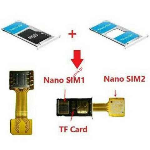 Υβριδική κάρτα Adapter με ταινία XIAOMI REDMI NOTE 3, 4, 3s, PRO, Prime, mi Max Double Εxtender 2 Nano SIM (ΠΑΡΑΔΟΣΗ ΣΕ 30~40 ΗΜΕΡΕΣ) EOL