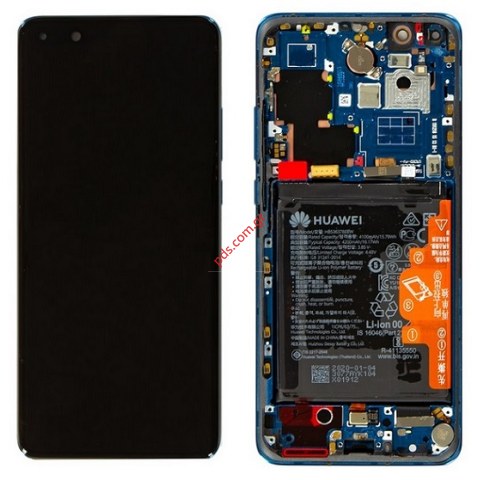 Γνήσια οθόνη LCD Huawei P40 Pro (ELS-NX9) Blue σε μπλέ χρώμα με μπαταρία και πλαίσιο frame (ORIGINAL)  Γνήσια οθόνη LCD Huawei P40 Pro (ELS-NX9) Blue σε μπλέ χρώμα με μπαταρία και πλαίσιο frame (ORIGINAL)