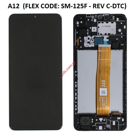 Γνήσια οθόνη LCD Samsung A125F Galaxy A12 2020 Black (ORIGINAL W/FRAME) FLEX CODE: SM-A125F REV C - DTC BOX