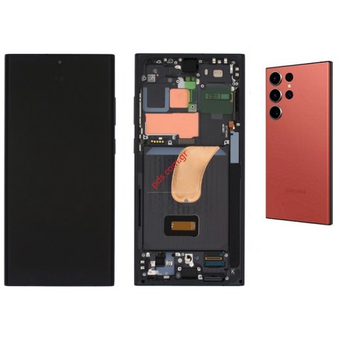 Γνήσια οθόνη Samsung Galaxy S23 ULTRA SM-S918B Graphite Red Complete Display LCD w/frame για το γκρί κόκκινο χρώμα Box ORIGINAL