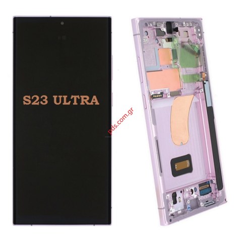 Γνήσια οθόνη Samsung Galaxy S23 ULTRA SM-S918B Purple Lavender Complete Display LCD w/frame σε λυλα ανοιχτό μωβ χρώμα Box ORIGINAL