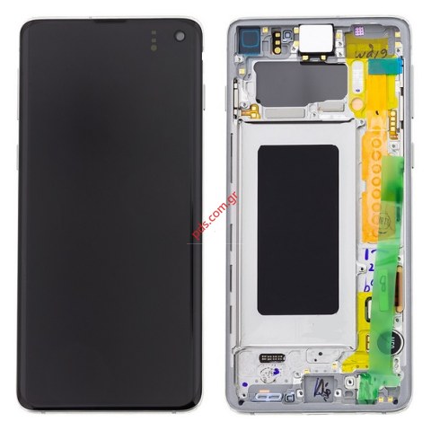Γνήσια οθόνη σετ LCD Samsung G973F Galaxy S10 Prism White (Complete Frame Display touch screen with digitizer) σε λευκό χρώμα Γνήσια οθόνη σετ LCD Samsung G973F Galaxy S10 Prism White (Complete Frame Display touch screen with digitizer) σε λευκό χρώμα