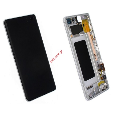 Γνήσια οθόνη σετ LCD Samsung G975F Galaxy S10+ Prism White (Complete Frame Display touch screen with digitizer) σε λευκό χρώμα