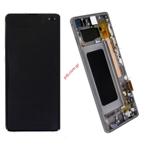 Γνήσια οθόνη σετ LCD Samsung G975F Galaxy S10+ Silver Grey (Complete Frame Display touch screen with digitizer) σε ασημί χρώμα BOX SVP ORIGINAL