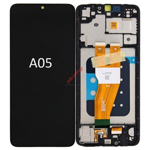 Γνήσια οθόνη σετ Samsung A055F Galaxy A05 2023 Black W/Frame Display LCD PLS Touch screen Digitizer Box