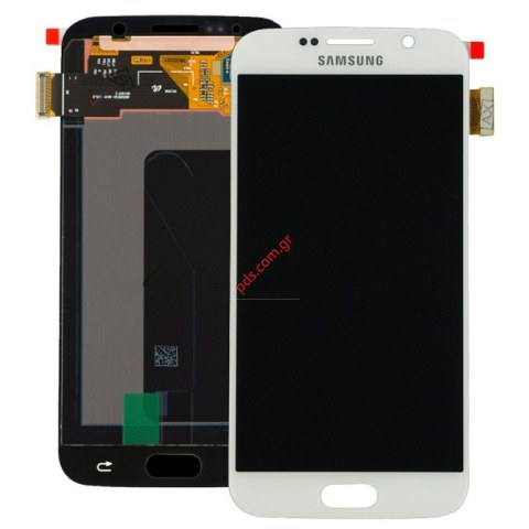 Γνήσια οθόνη σετ Samsung Galaxy SM-G920F S6 White (Super Amoled) Pearl σε λευκό χρώμα
