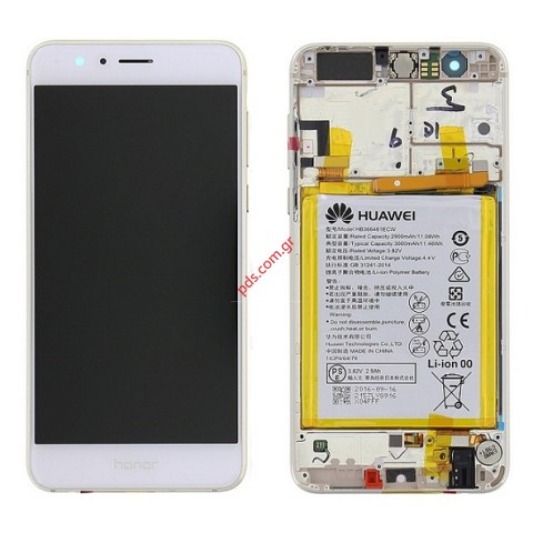 Original LCD set White Huawei Honor 8 Dual SIM (FRD-L19) with front cover and battery. Original LCD set White Huawei Honor 8 Dual SIM (FRD-L19) with front cover and battery.