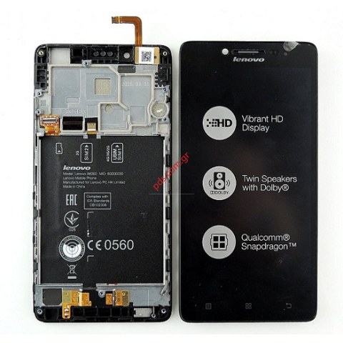 Complete set with frame LCD Display (OEM) Lenovo A6000 Black  Complete set with frame LCD Display (OEM) Lenovo A6000 Black