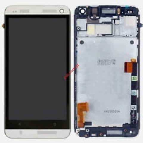 Οθόνη complete σετ (OEM) Silver LCD HTC ONE M7 (801E) White σε ασημί λευκό χρώμα.