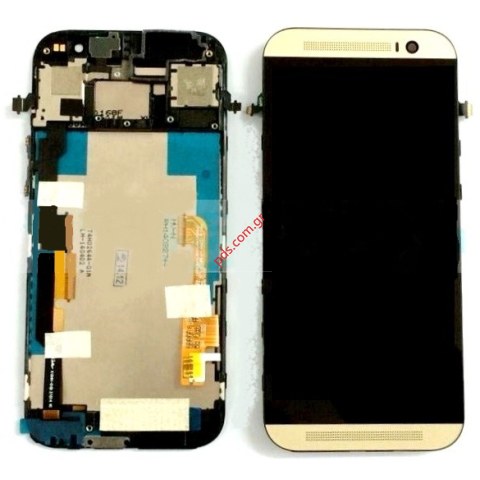 Οθόνη σετ (OEM) HTC One M8 Gold σε χρυσό χρώμα Complete με το εξωτερικό τζάμι με την αφή και την οθόνη ( LCD and Touchpad panel )