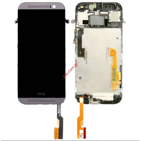 Οθόνη σετ (OEM) HTC One M8 Grey σε γκρί χρώμα Complete με το εξωτερικό τζάμι με την αφή και την οθόνη ( LCD and Touchpad panel )