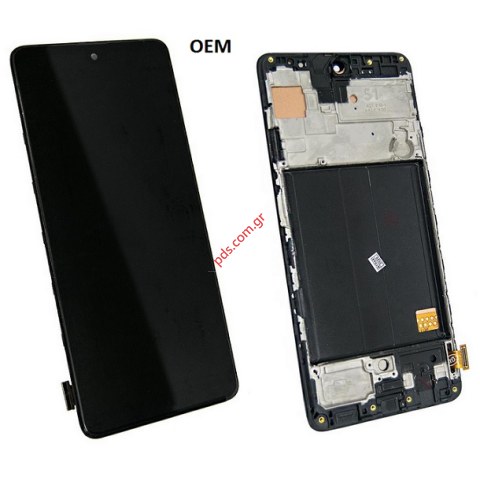 Συμβατή οθόνη σετ LCD Samsung A515F Galaxy A51 (2019) Touch screen with digitizer frame σε μαύρο χρώμα (CHINA OEM OLED W/FRAME) 