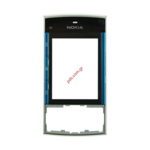 Original housing Nokia X3 front cover in blue color and display glass Original housing Nokia X3 front cover in blue color and display glass