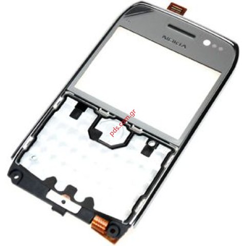 Γνήσια πρόσοψη Nokia E6-00 με το τζαμάκι αφής digitazer σε ασημί χρώμα