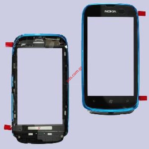 Γνήσια πρόσοψη Nokia Lumia 610 με το τζαμάκι και την αφή σε χρώμα (cyan) Μπλέ