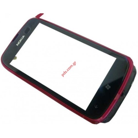 Γνήσια πρόσοψη Nokia Lumia 610 με το τζαμάκι και την αφή σε χρώμα κόκκινο (Magenta Red).