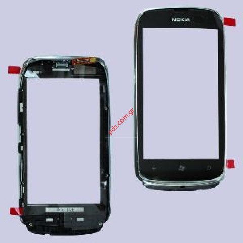 Γνήσια πρόσοψη Nokia Lumia 610 NFC με το τζάμι και την αφή σε μαύρο χρώμα