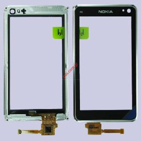 Γνήσια πρόσοψη Nokia N8 με το τζάμι πάνελ αφής touch screen Digitazer Dark white silver color