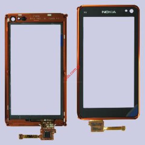 Γνήσια πρόσοψη Nokia N8 με το τζάμι πάνελ αφής touch screen Digitazer σε πορτοκαλί χρώμα