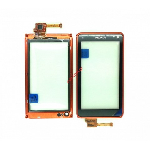 Γνήσια πρόσοψη Nokia N8 με το τζάμι πάνελ αφής touch screen Digitazer σε πορτοκαλί χρώμα