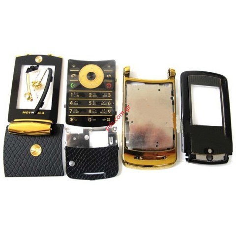 Γνήσια πρόσοψη set Motorola V8 RAZR2 Gold complete για το χρυσό χρώμα Γνήσια πρόσοψη set Motorola V8 RAZR2 Gold complete για το χρυσό χρώμα