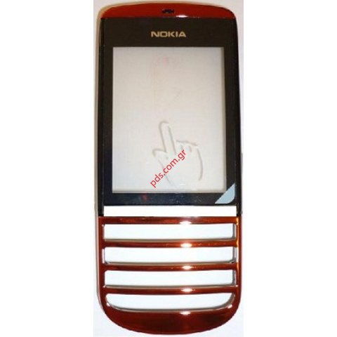 Γνήσια πρόσοψη σετ Nokia Asha 300 Red με το εξωτερικό τζάμι και την αφή σε κόκκινο χρώμα