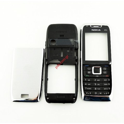 Γνήσια πρόσοψη set ΝΟΚΙΑ E51 White steel στο λευκό νίκελ