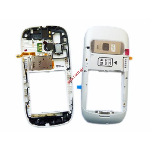 Γνήσιο μεσαίο πίσω πλαίσιο Nokia C7-00 Middlecover Frosty metal White/silver με εξαρτήματα.