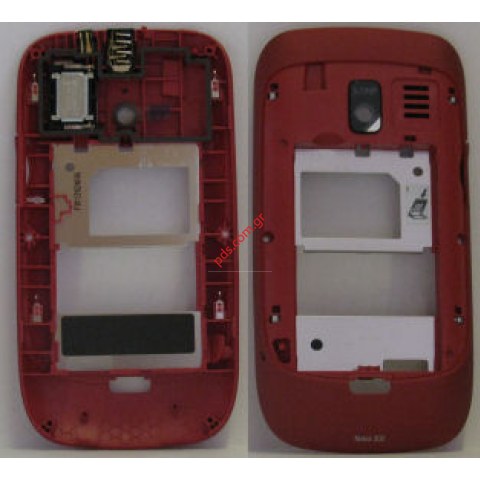 Γνήσιο μεσαίο πίσω πλαίσιο πρόσοψης Nokia Asha 302 B cover Plum Red με εξαρτήματα 