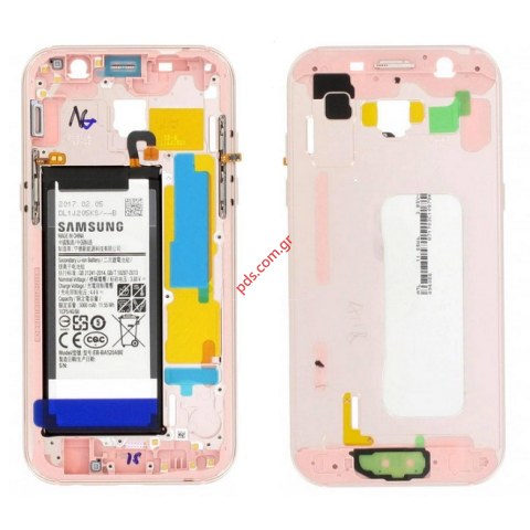Γνήσιο μεσαίο πλαίσιο Pink Samsung SM-A520F Galaxy A5 2017 με την μπαταρία για το ροζ χρώμα