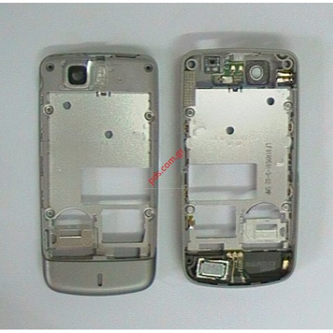 Γνήσιο μεσαίο πλαίσιο πρόσοψης Nokia 6600i slide D cover με εξαρτήματα σε ασημί χρώμα