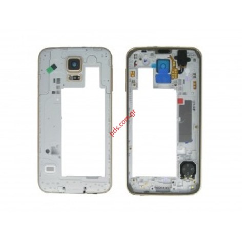 Γνήσιο μεσαίο πλαίσιο Samsung Galaxy S5 G900F Gold (1 SIM) σε χρυσό χρώμα. Γνήσιο μεσαίο πλαίσιο Samsung Galaxy S5 G900F Gold (1 SIM) σε χρυσό χρώμα.