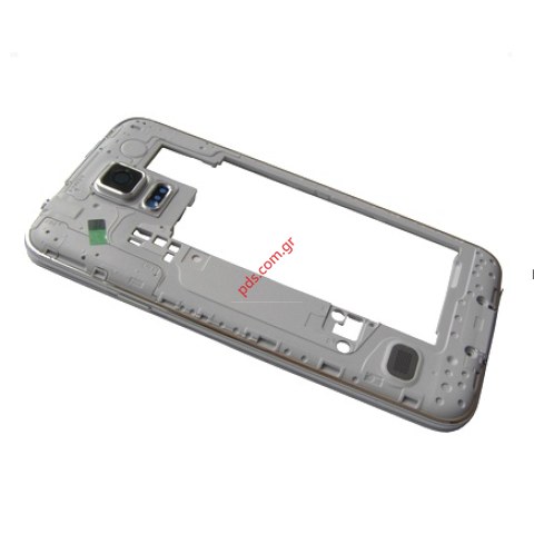 Γνήσιο μεσαίο πλαίσιο Samsung Galaxy S5 G900F White Silver σε ασημί με λευκό χρώμα