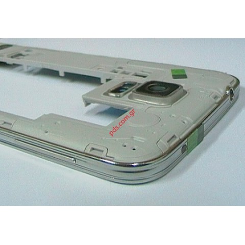 Γνήσιο μεσαίο πλαίσιο Samsung Galaxy S5 G900F White Silver σε ασημί με λευκό χρώμα