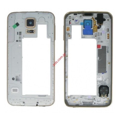 Γνήσιο μεσαίο πλαίσιο Samsung SM-G903F Galaxy S5 Neo Gold σε χρυσό χρώμα με Επαφή Ακουστικών, Ακουστικό και Βuzzer  Γνήσιο μεσαίο πλαίσιο Samsung SM-G903F Galaxy S5 Neo Gold σε χρυσό χρώμα με Επαφή Ακουστικών, Ακουστικό και Βuzzer