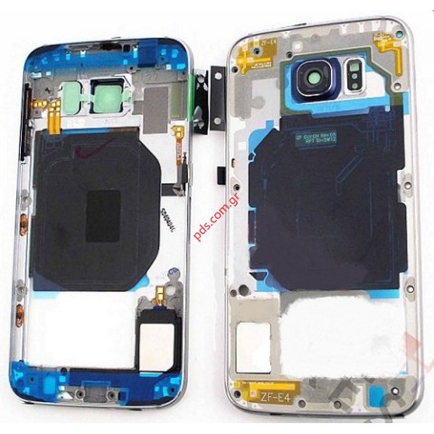 Γνήσιο πίσω πλαίσιο Samsung Galaxy S6 (G920F) Black Middle cover με εξαρτήματα σε μαύρο χρώμα.