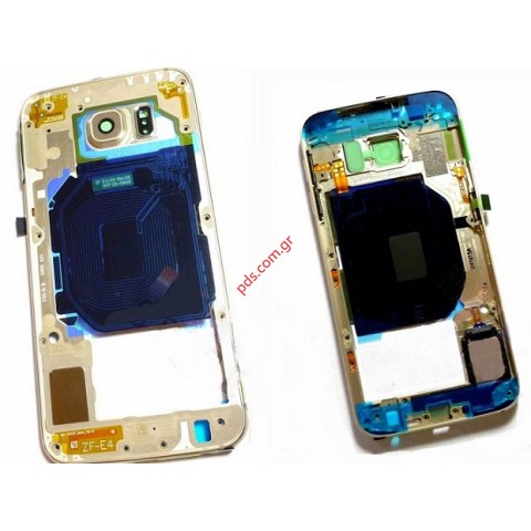 Γνήσιο πίσω πλαίσιο Samsung Galaxy S6 (G920F) Gold Middle cover με εξαρτήματα σε χρυσό χρώμα.