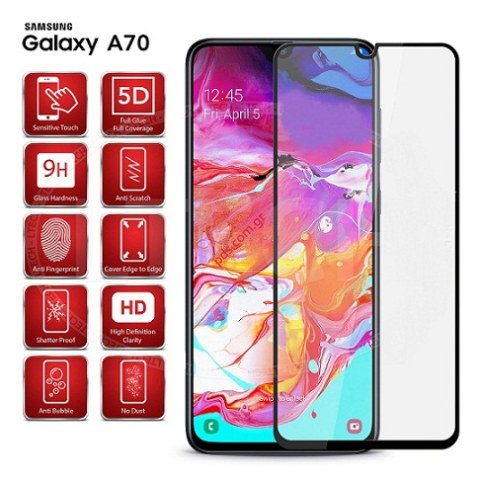 Tempered glass film Samsung Galaxy A70 (2019) (SM-A705F) Full glue Black.