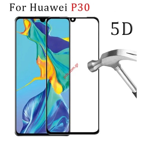 Τζάμι προστασίας Huawei P30 Full Glue Hard 5D Black Glass