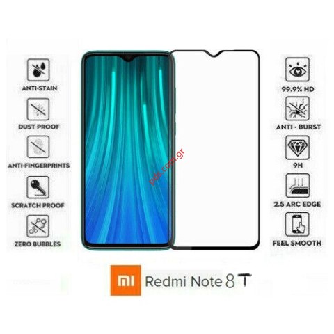 Τζάμι προστασίας Tempered Full Glue Xiaomi Note 8T (αντιχαρακτικό εξωτερικό γυαλί προστασίας οθόνης).