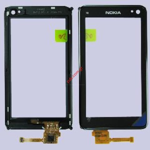 Γνήσια πρόσοψη Nokia N8 με το τζάμι πάνελ αφής touch screen Digitazer Dark Grey
